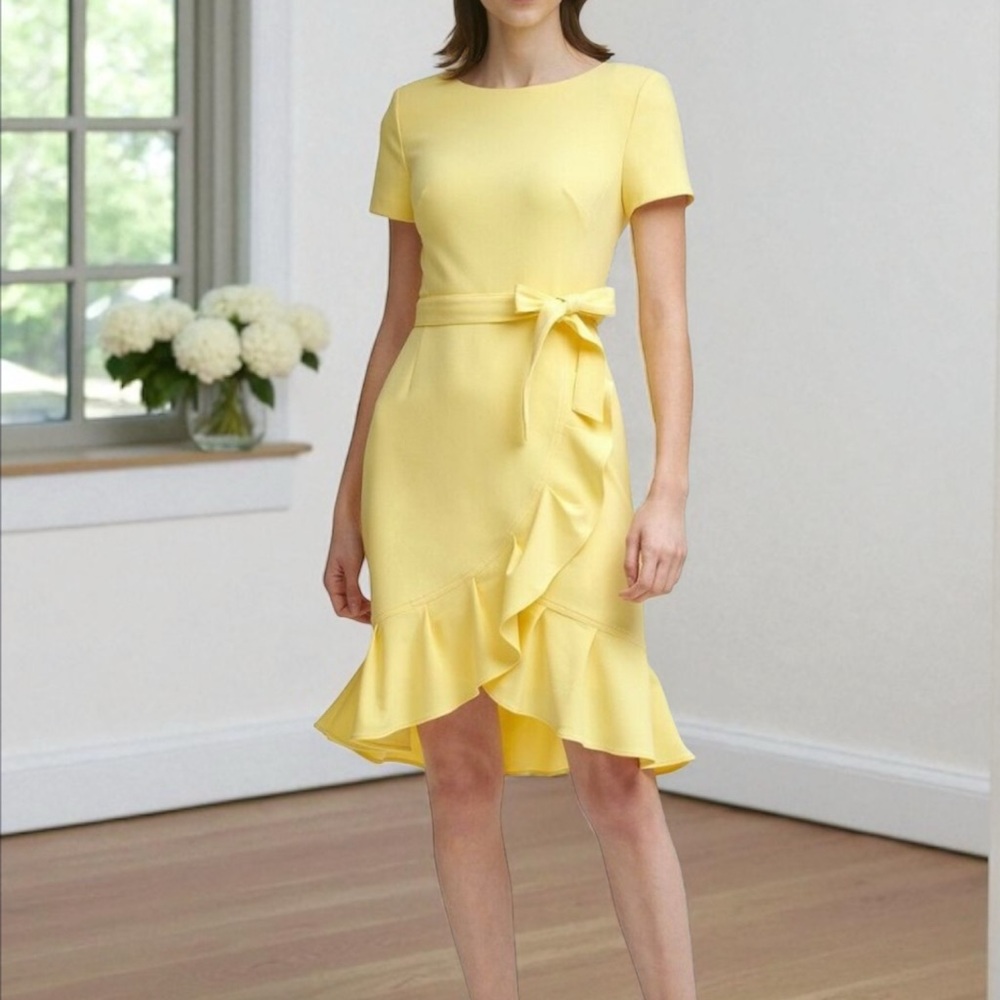 NWT Calvin Klein Yellow Ruffled Tie Front Dress EXCELLENT CONDITION